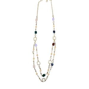 Talbots Gold Multicolor Square Bead Necklace